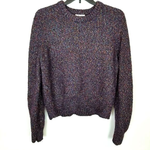 Madewell Women Sparkle Crewneck Wool Blend Pullover Sweater Sz 2XL Brown Lurex - Picture 1 of 6